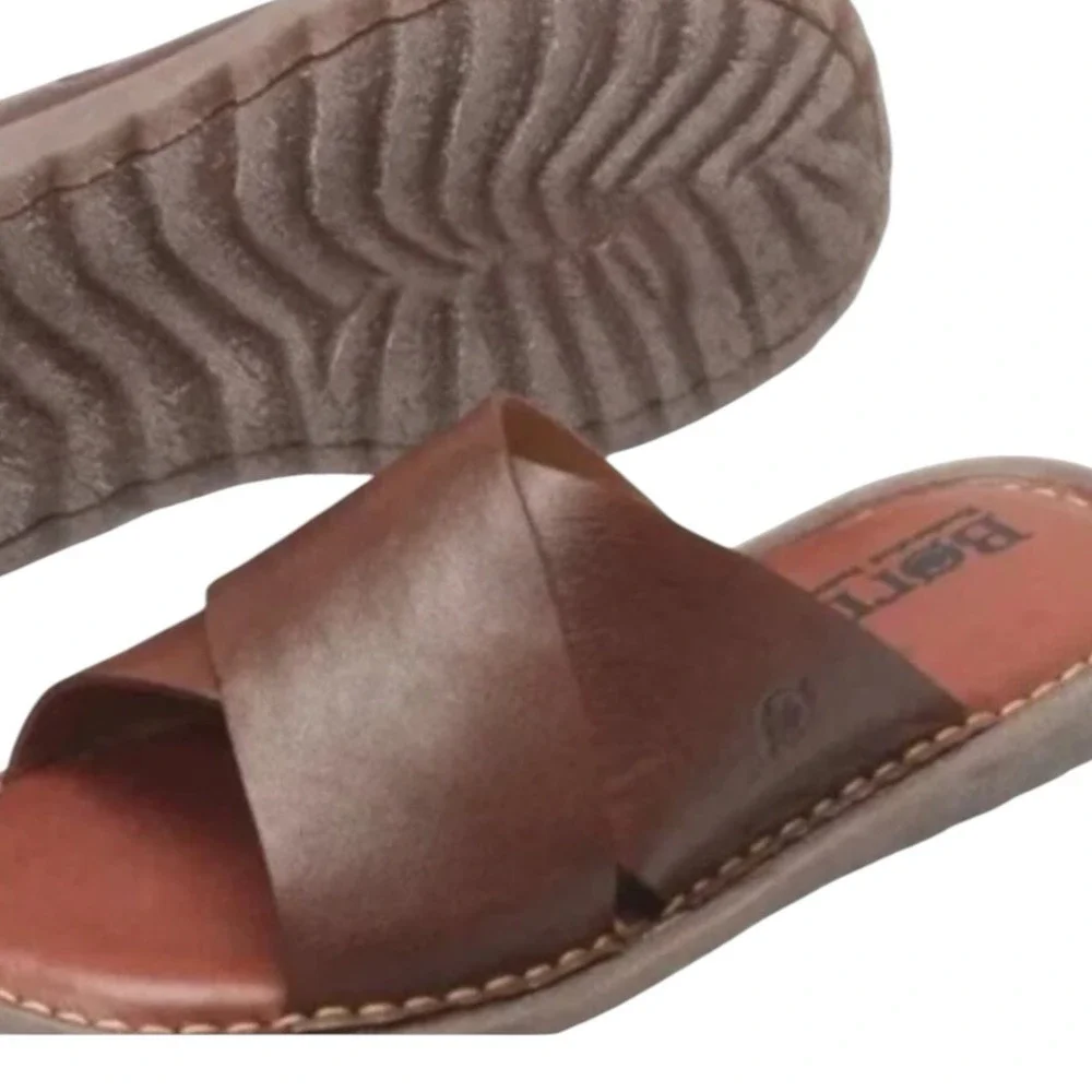 Born Miles Brown Leather Criss Cross Open Toe Sandal Slide Men's Size 10